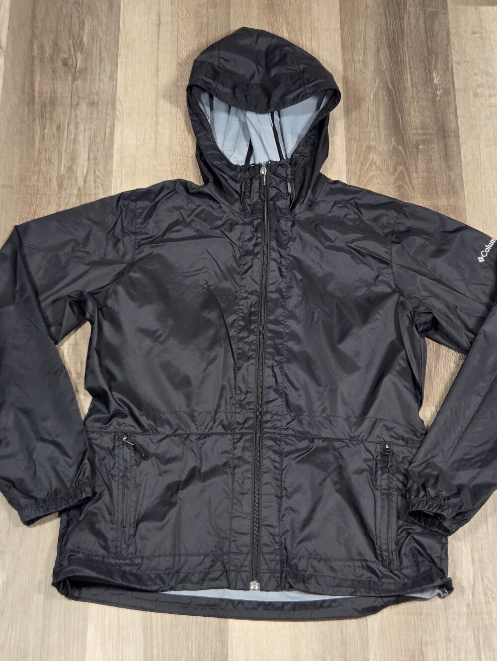 Columbia Women's Size Medium Hooded Windbreaker Black Full Zip Lightweight